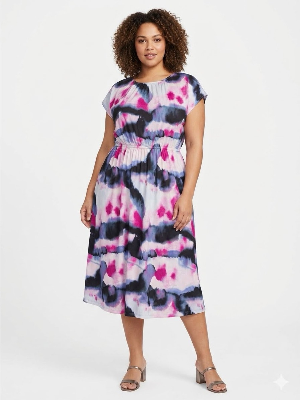 Soft Surroundings Abelia Dress Abstract Watercolor Pink Blue Size 1X